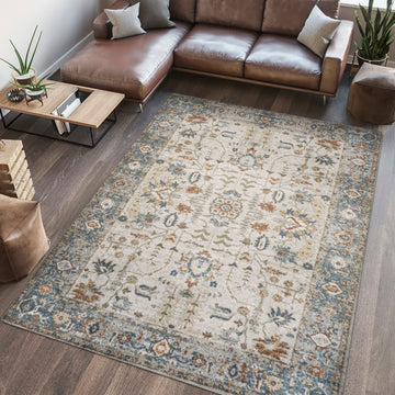 Hiero Persian Border Low-Pile Machine-Washable Area Rug